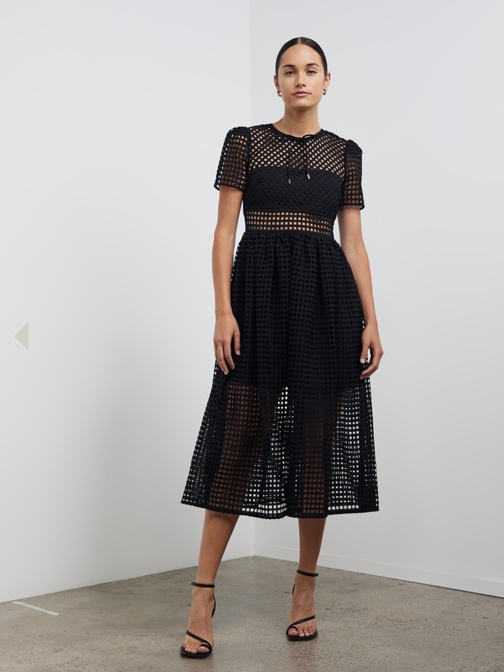 Self Portrait Black Grid lace midi dress